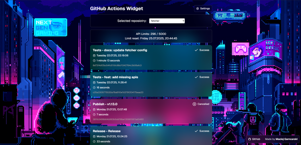 GitHub Actions Widget