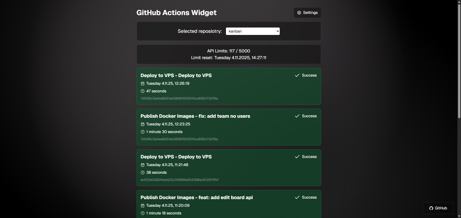 GitHub Actions Widget