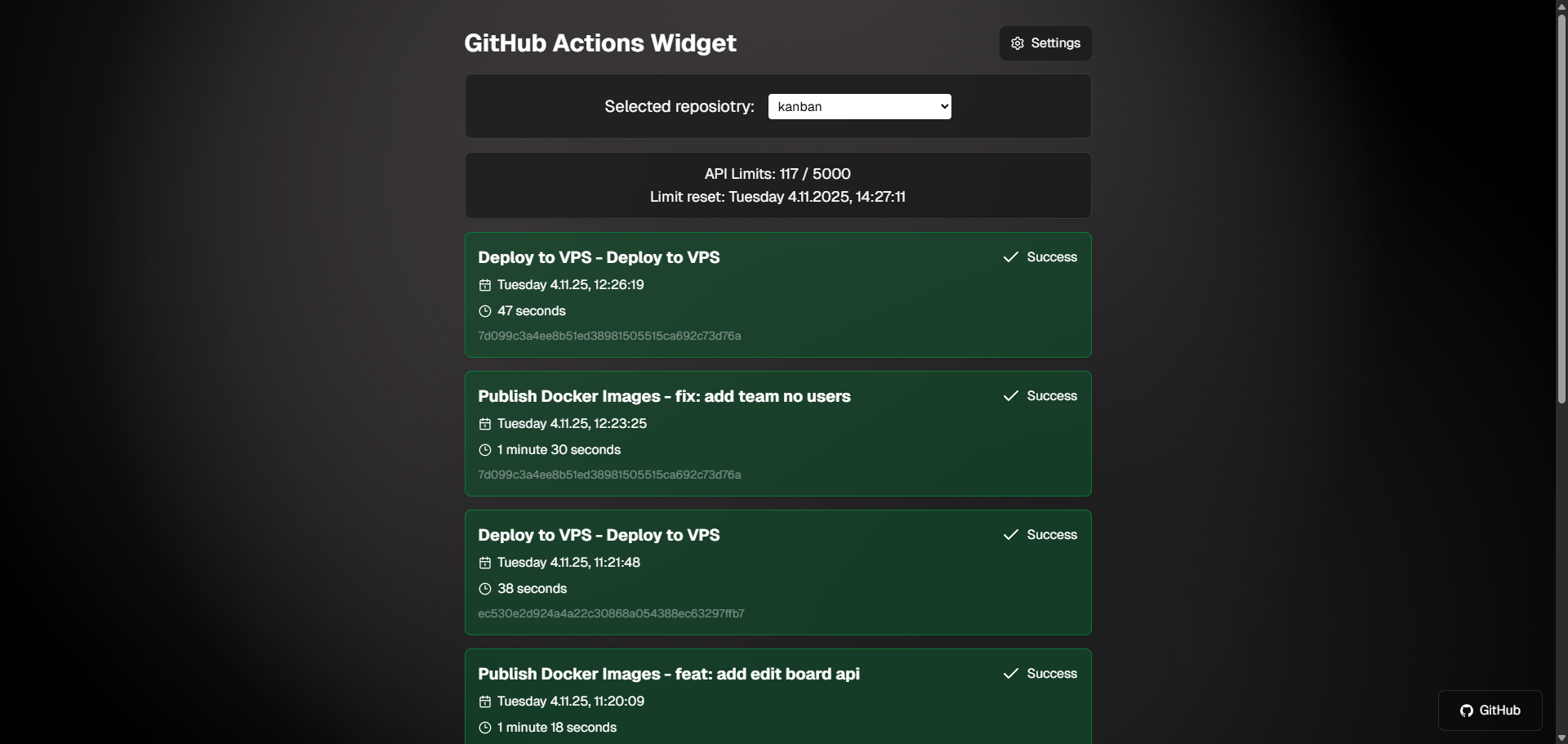 GitHub Actions Widget